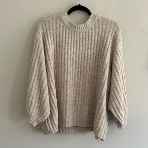 AZALEA Ribbed Crewneck Sweater in Light Oatmeal